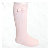 Pex Pom Pom Knee High Ribbed Socks in Pale Pink